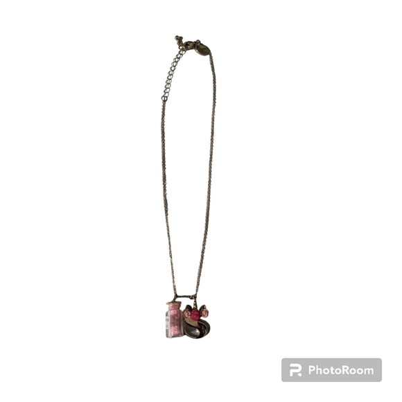 Letter 'S' and Bottled Charm Pendant Necklace. Gold/Pink - Picture 4 of 6